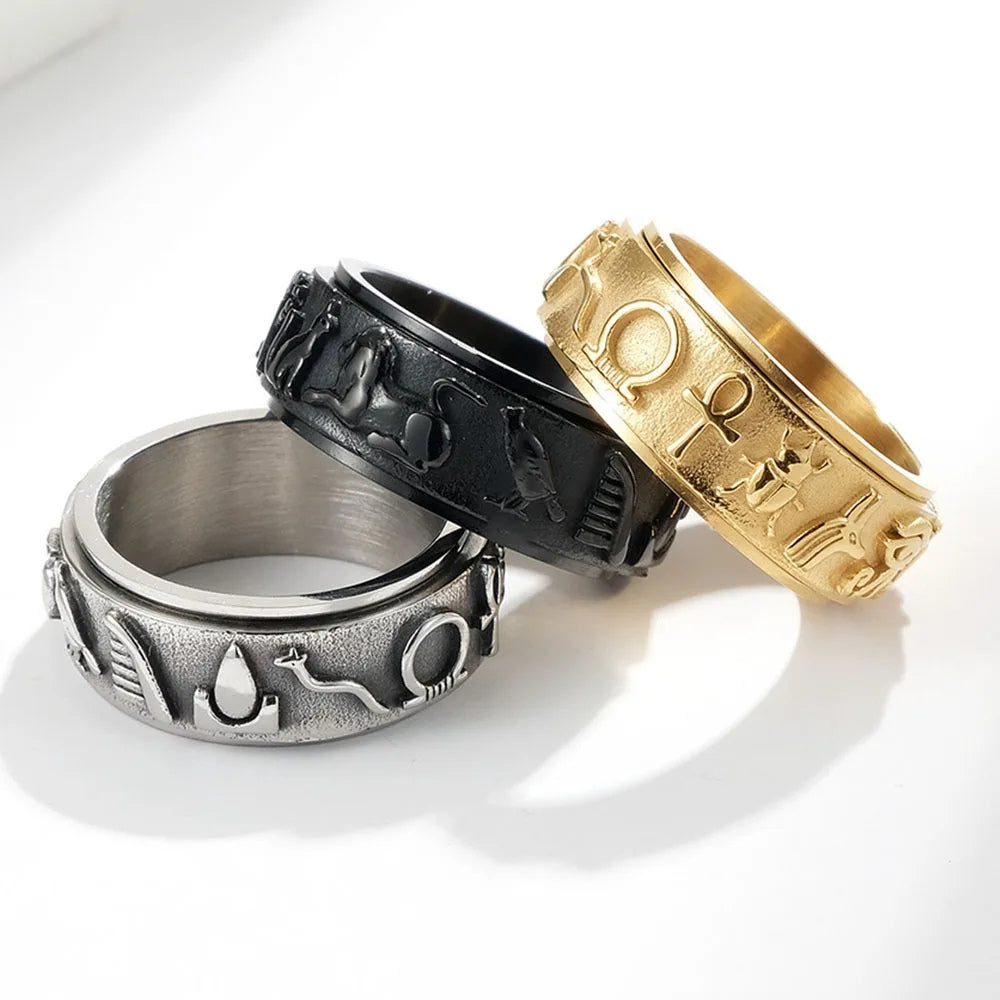 Bague Anti-Stress avec Anneau Rotatif Hiéroglyphes - Horus