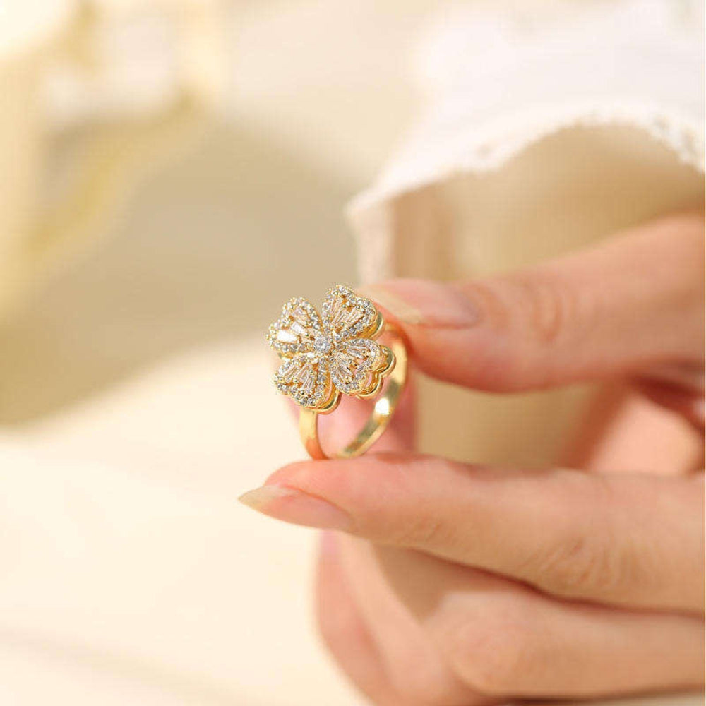 Bague Anti-Stress Trèfle à Quatre Feuilles Diamanté - Clover