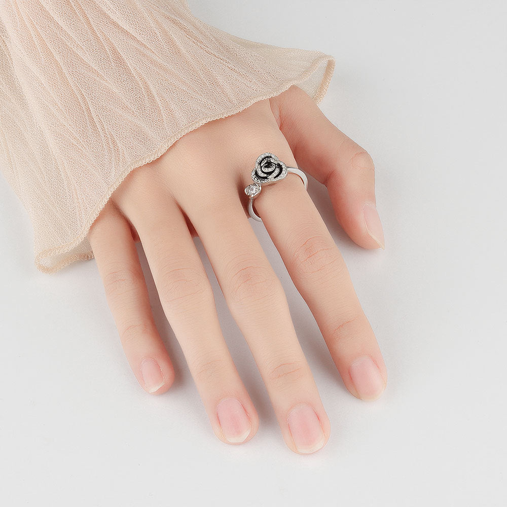 Bague Anti-Stress Rose Diamantée en Argent Sterling 925 - Rosa