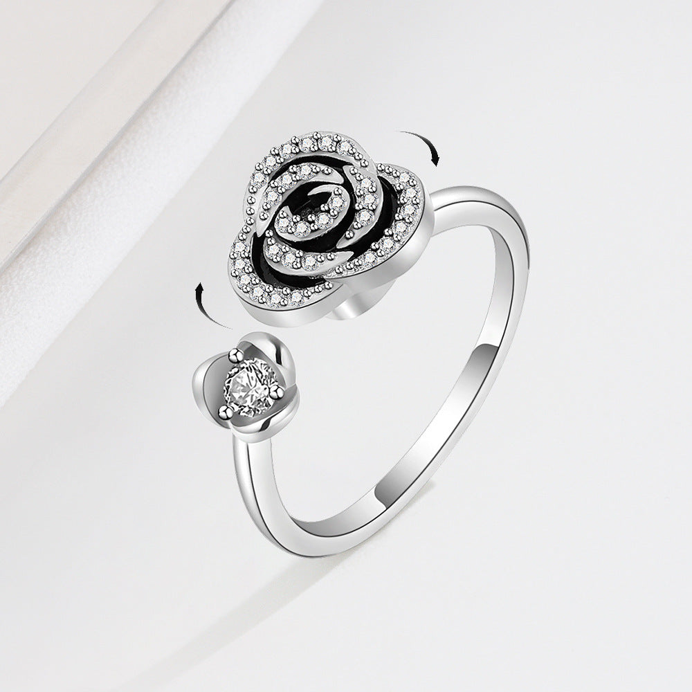Bague Anti-Stress Rose Diamantée en Argent Sterling 925 - Rosa