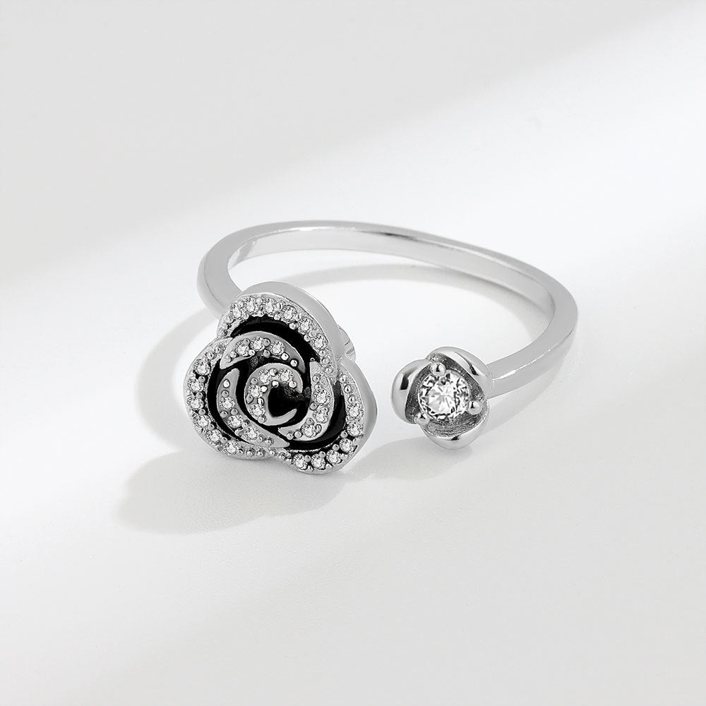 Bague Anti-Stress Rose Diamantée en Argent Sterling 925 - Rosa