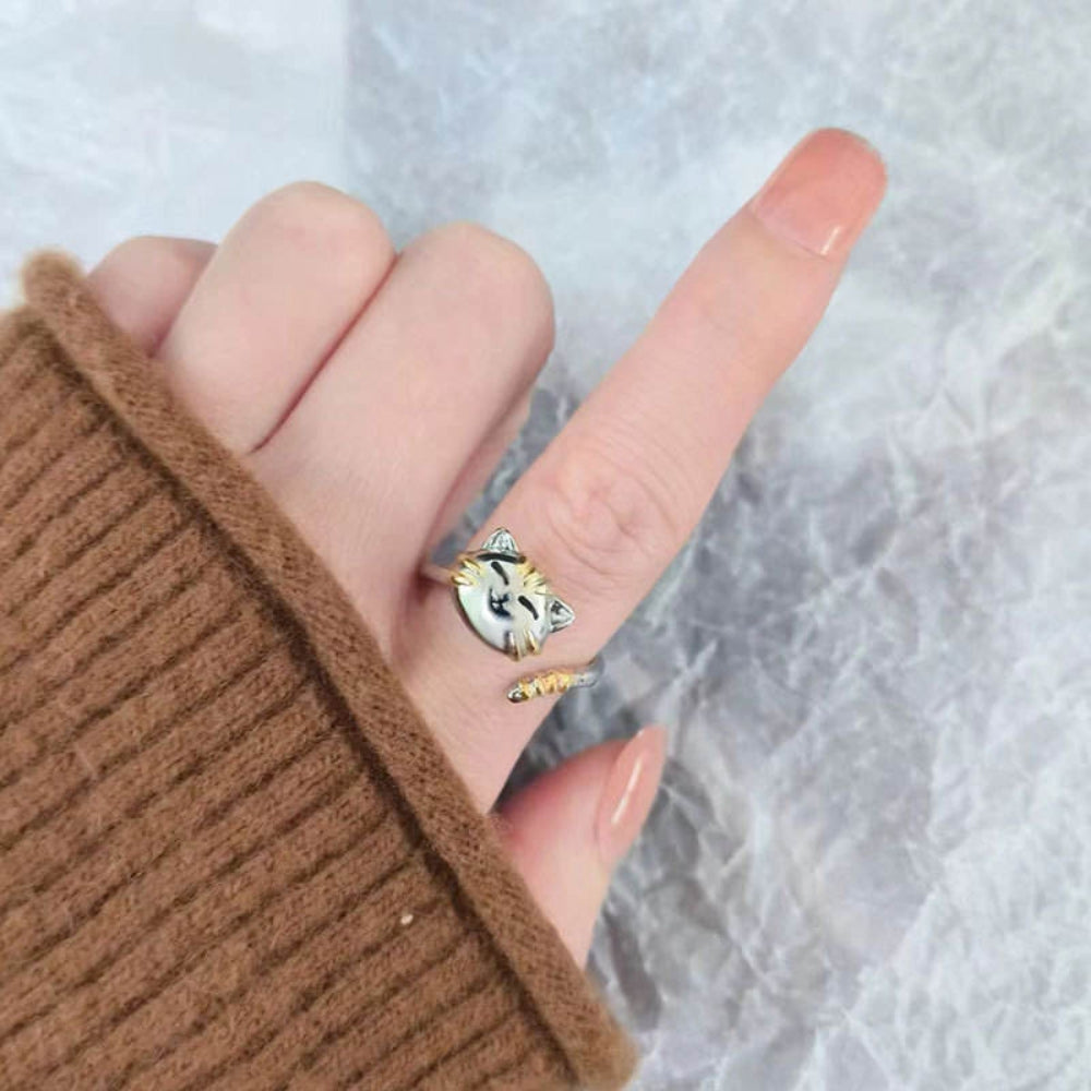 bague-anti-stress-chat-souriant-argent-or-doigt