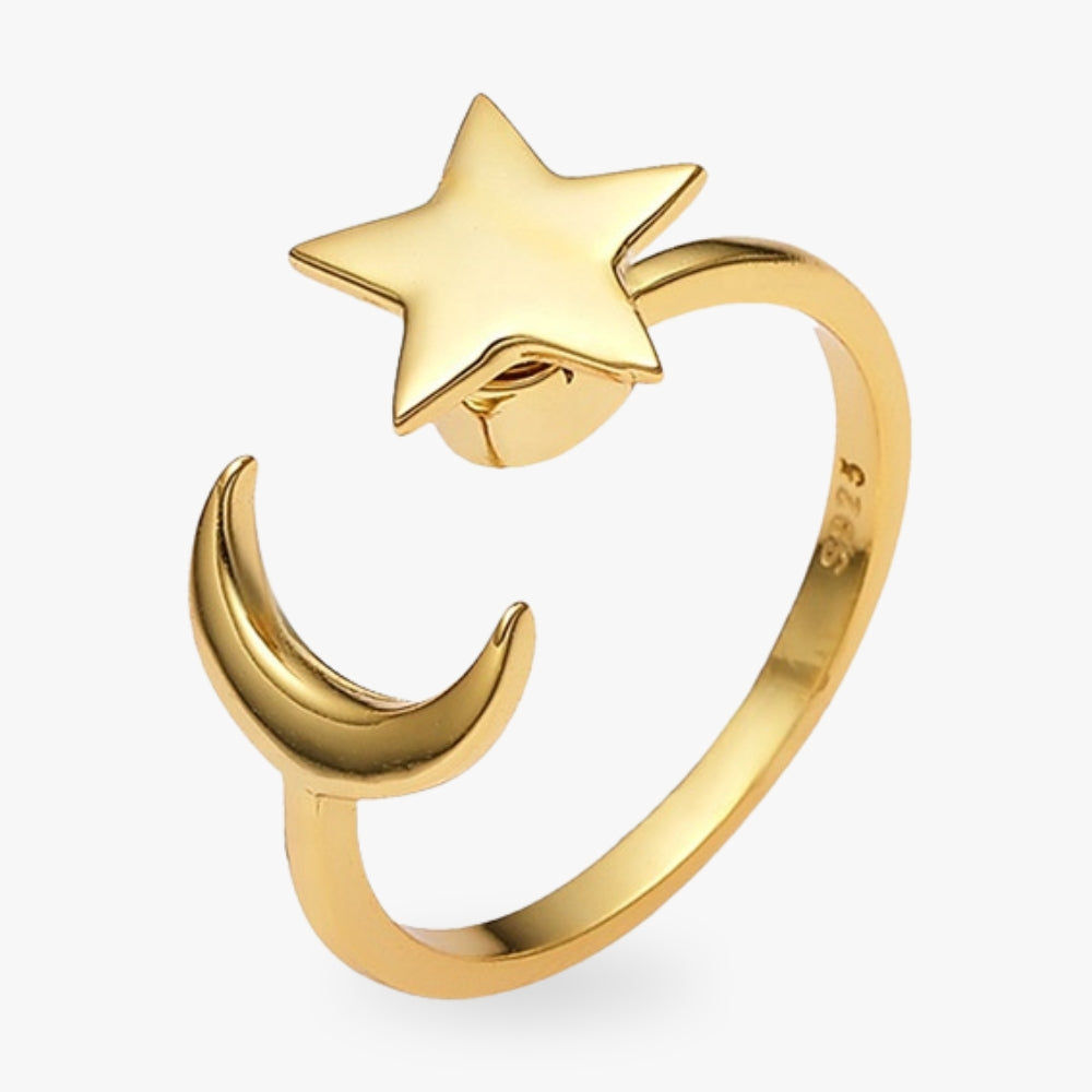 bague-anti-stress-etoile-rotative-lune-en-argent-astra-doré
