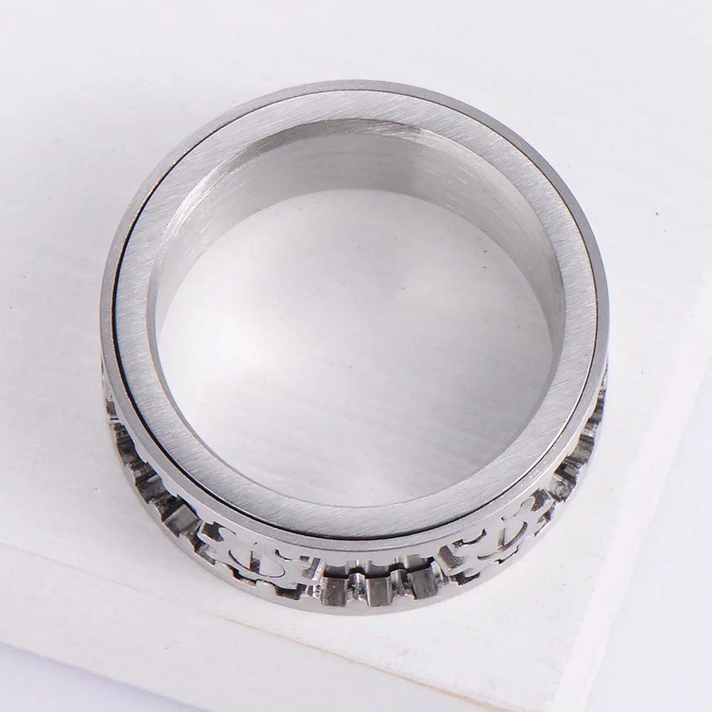 bague-anti-stress-tournante-engrenage-argentee-rotor-dessus