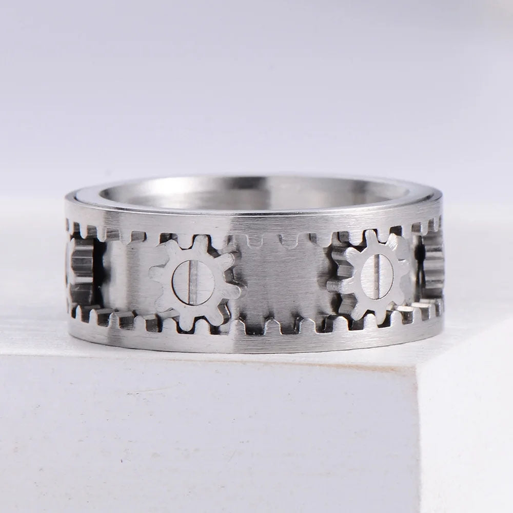 bague-anti-stress-tournante-engrenage-argentee-rotor-face