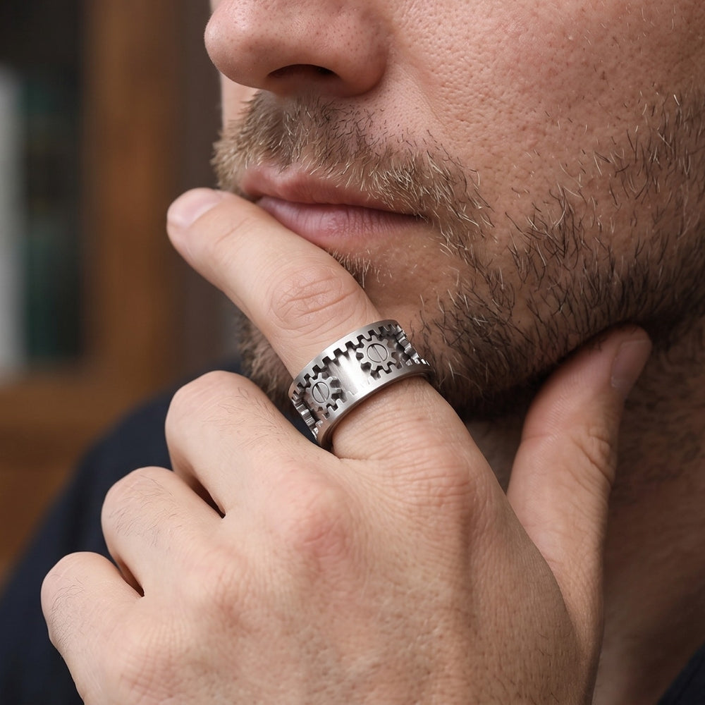 bague-anti-stress-tournante-engrenage-argentee-rotor-hommr
