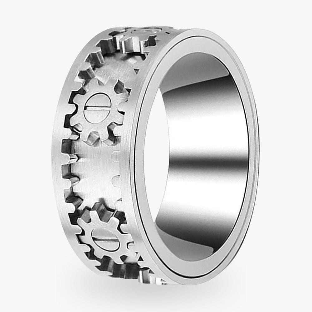 bague-anti-stress-tournante-engrenage-argentee-rotor